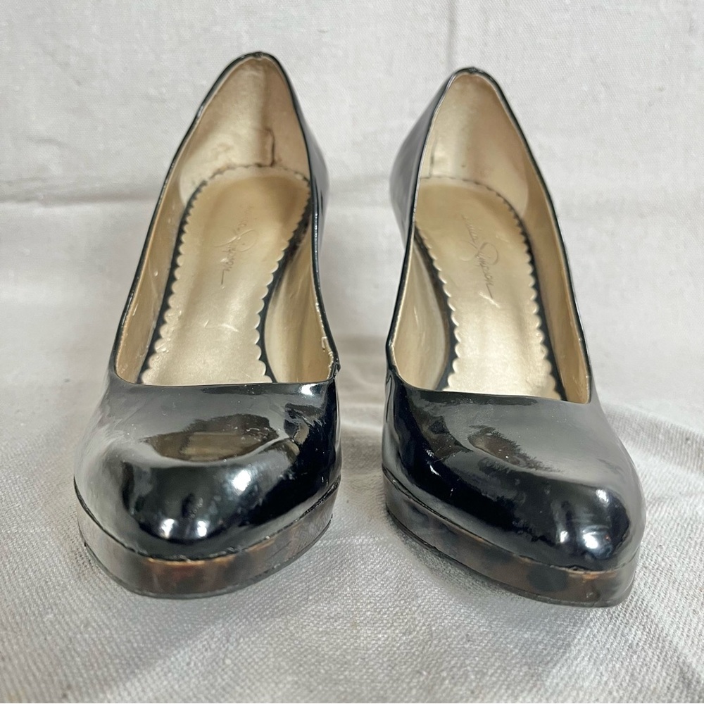 Jessica Simpson Patent Leather Pumps with Lucite Animal Print High Heels - Picture 3 of 13